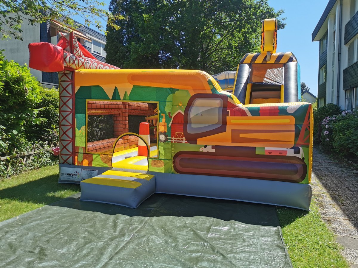 Baustellen-Hüpfburg – Eingang und Spielfläche